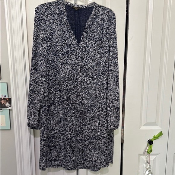 Dalia Blue and White Sheath Dress V-Neck Long Sleeve - Picture 1 of 9